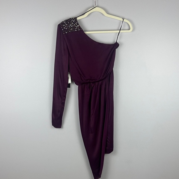 Aidan by Aidan Mattox Purple Asymmetrical Pleated Midi Dress Size 0 - Picture 11 of 15
